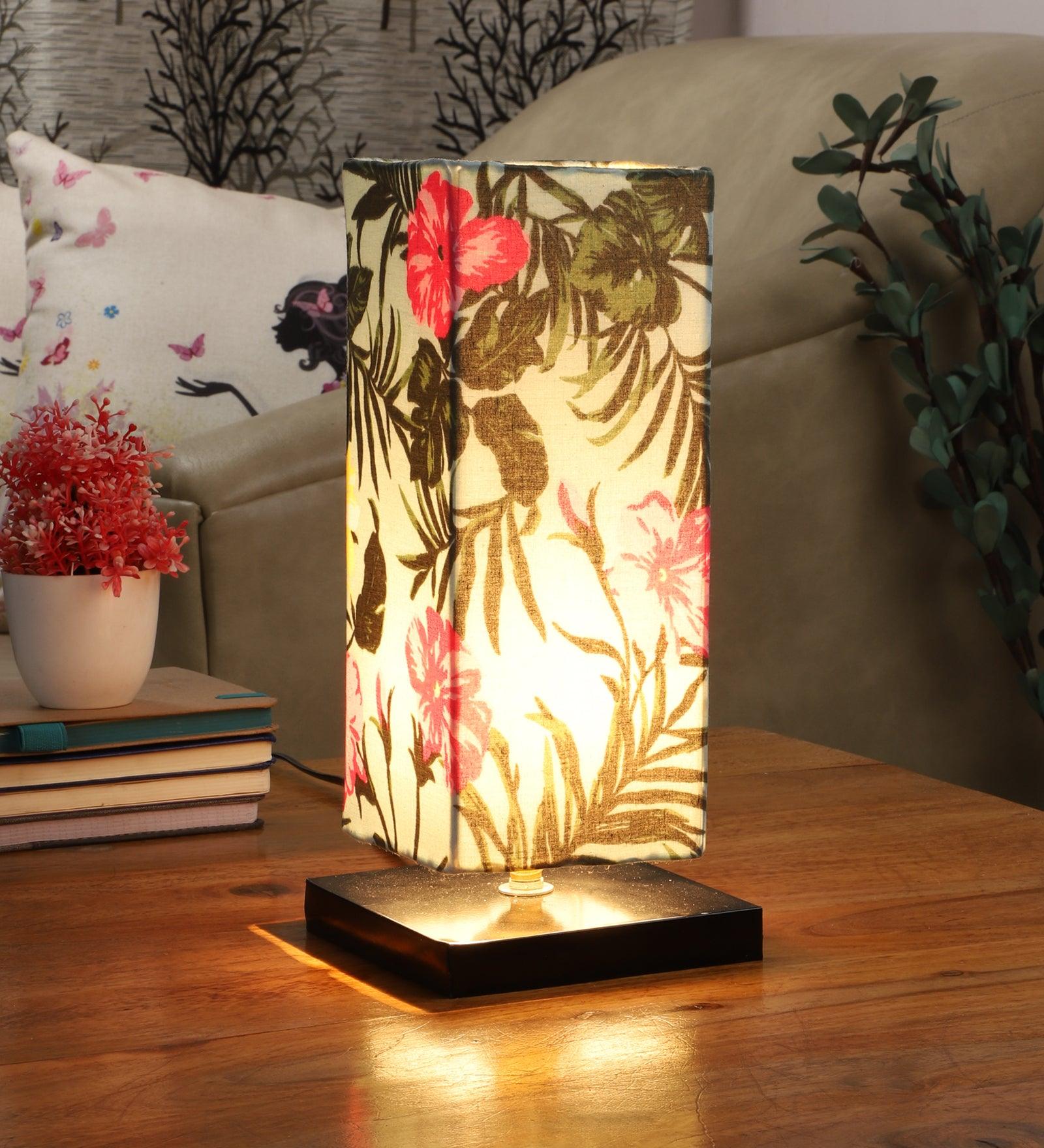 Floral Print Shade With Metal Base Table Lamp - WoodenTwist