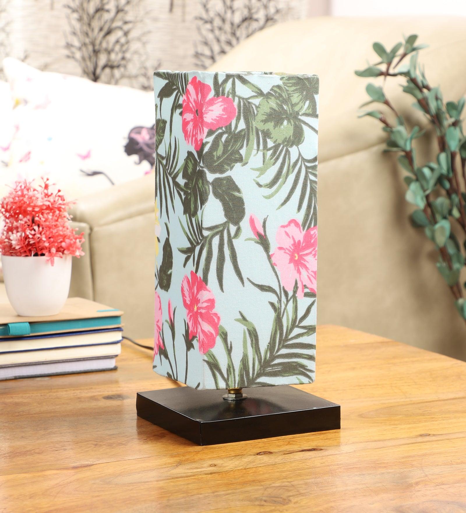 Floral Print Shade With Metal Base Table Lamp - WoodenTwist