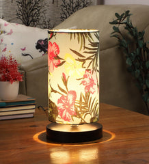 Floral Print Shade Table Lamp With Metal Base Bed Switch Included And Bulb Not Included - WoodenTwist