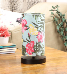 Floral Print Shade Table Lamp With Metal Base Bed Switch Included And Bulb Not Included - WoodenTwist