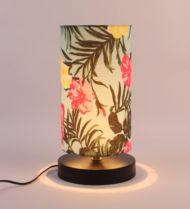 Floral Print Shade Table Lamp With Metal Base Bed Switch Included And Bulb Not Included - WoodenTwist