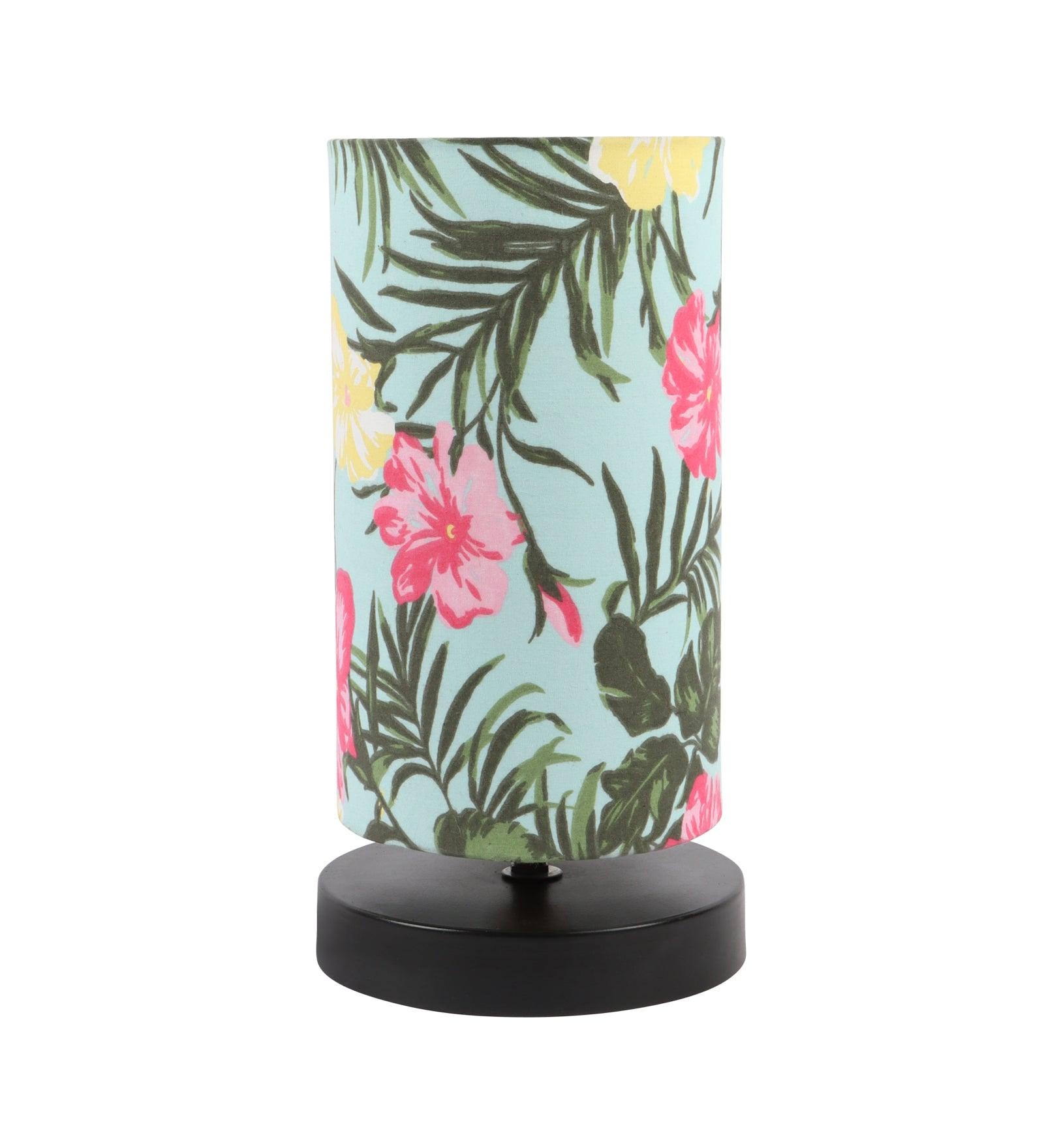 Floral Print Shade Table Lamp With Metal Base Bed Switch Included And Bulb Not Included - WoodenTwist