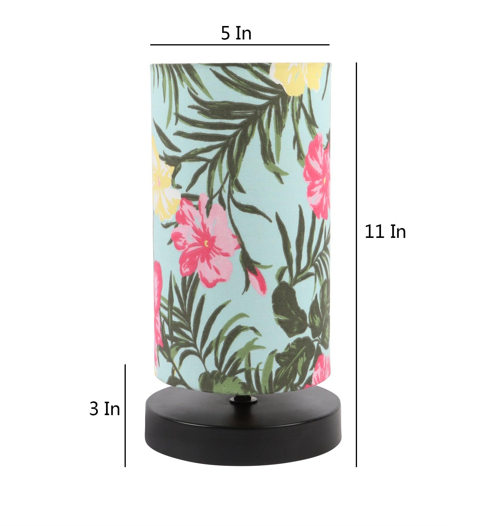 Floral Print Shade Table Lamp With Metal Base Bed Switch Included And Bulb Not Included - WoodenTwist