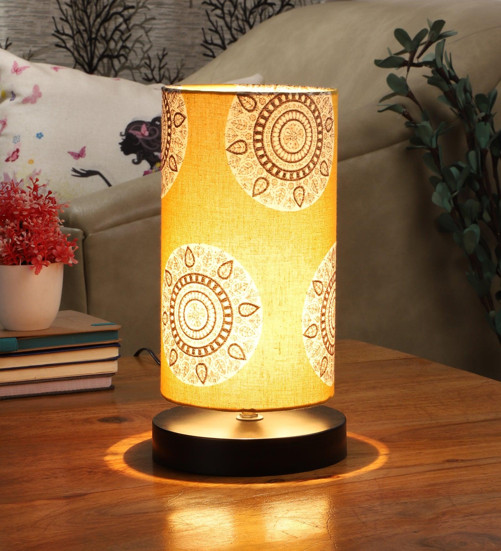 Mandala Print Shade Table Lamp With Metal Base Bed Switch Included And Bulb Not Included - WoodenTwist