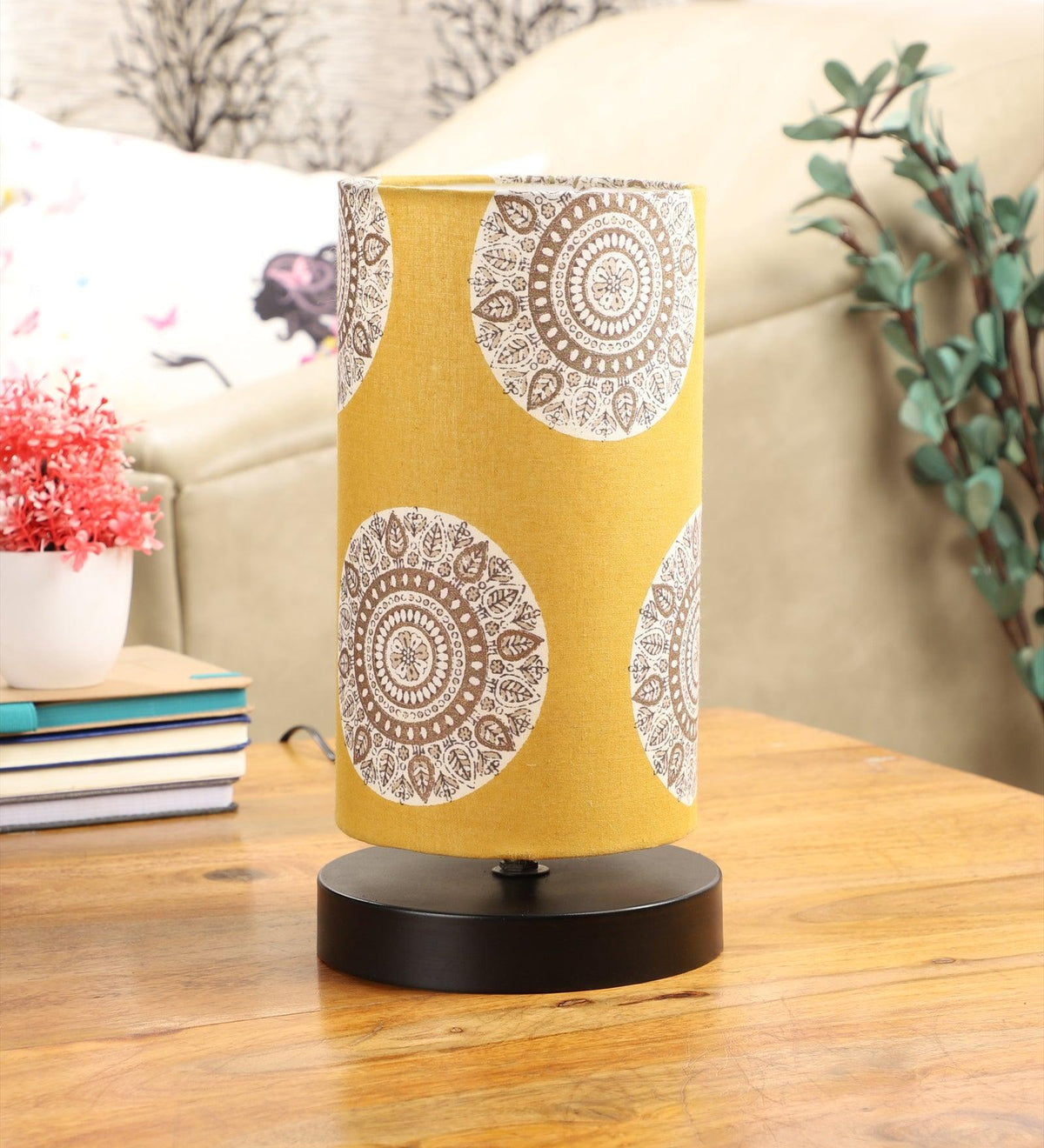 Mandala Print Shade Table Lamp With Metal Base Bed Switch Included And Bulb Not Included - WoodenTwist