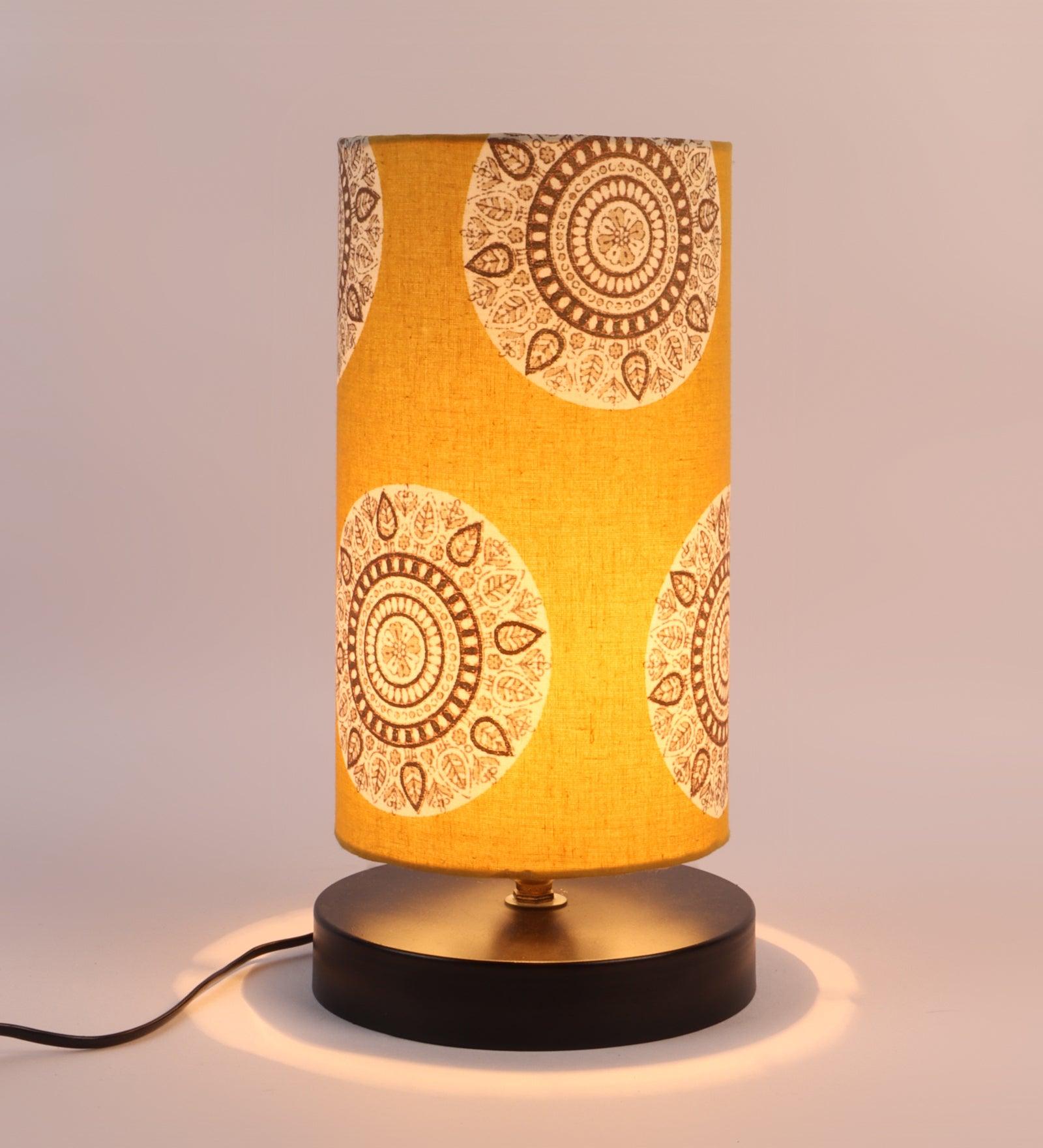 Mandala Print Shade Table Lamp With Metal Base Bed Switch Included And Bulb Not Included - WoodenTwist