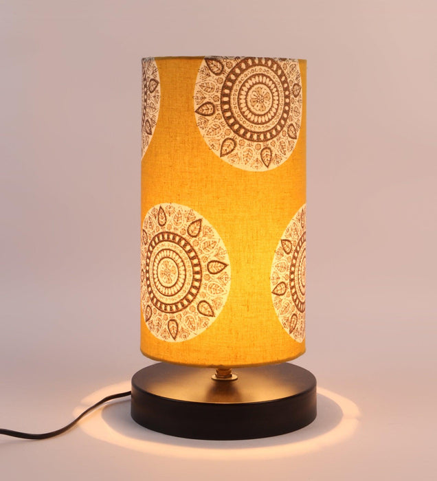 Mandala Print Shade Table Lamp With Metal Base Bed Switch Included And Bulb Not Included - WoodenTwist