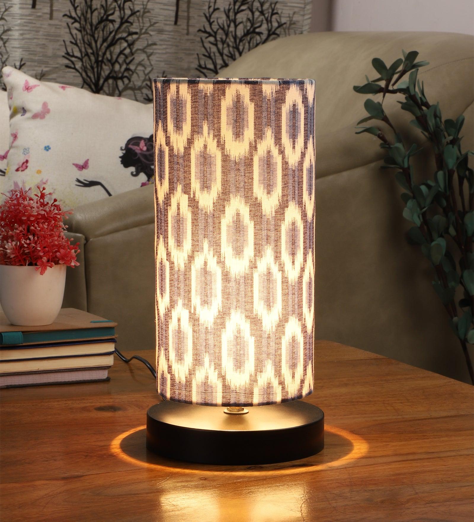 Ikat Print Shade Table Lamp With Metal Base Bed Switch Included And Bulb Not Included - WoodenTwist