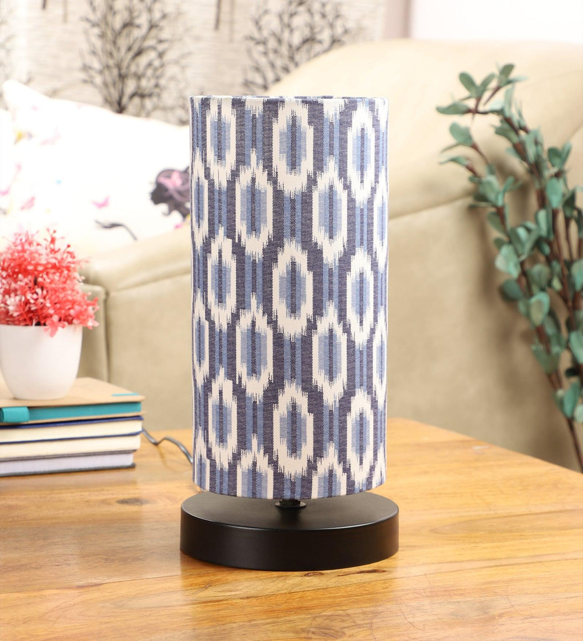 Ikat Print Shade Table Lamp With Metal Base Bed Switch Included And Bulb Not Included - WoodenTwist