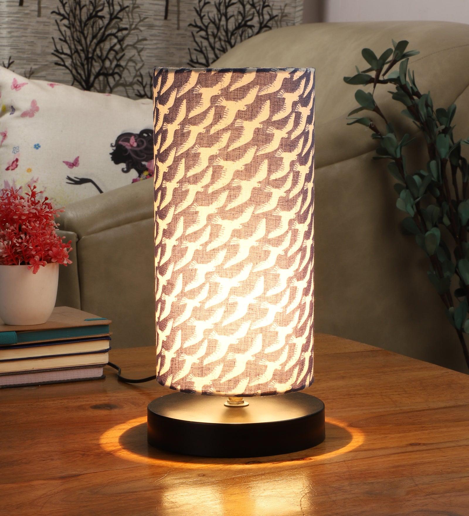 Flocking Birds Print Shade Table Lamp With Metal Base Bed Switch Included And Bulb Not Included - WoodenTwist