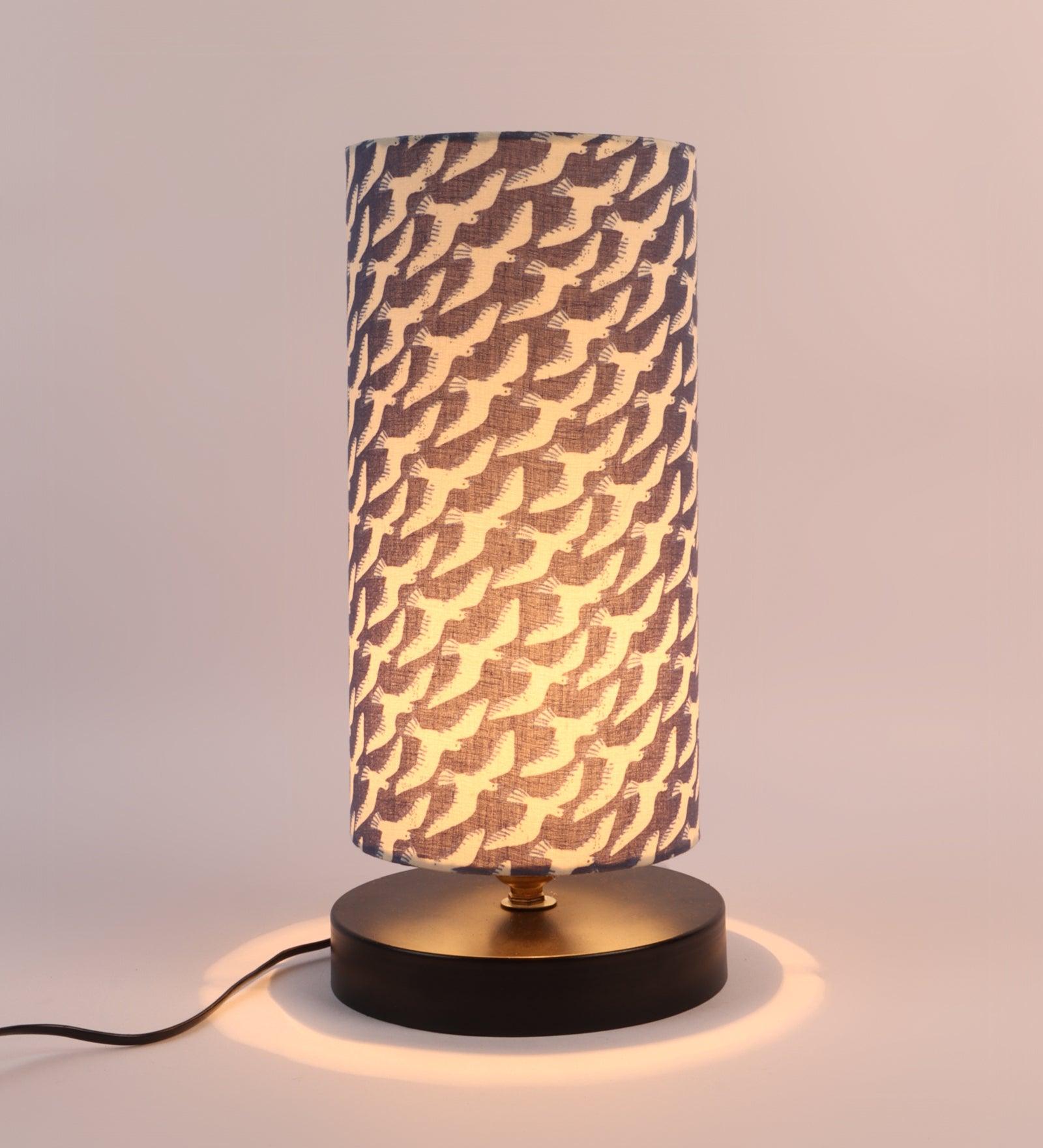 Flocking Birds Print Shade Table Lamp With Metal Base Bed Switch Included And Bulb Not Included - WoodenTwist