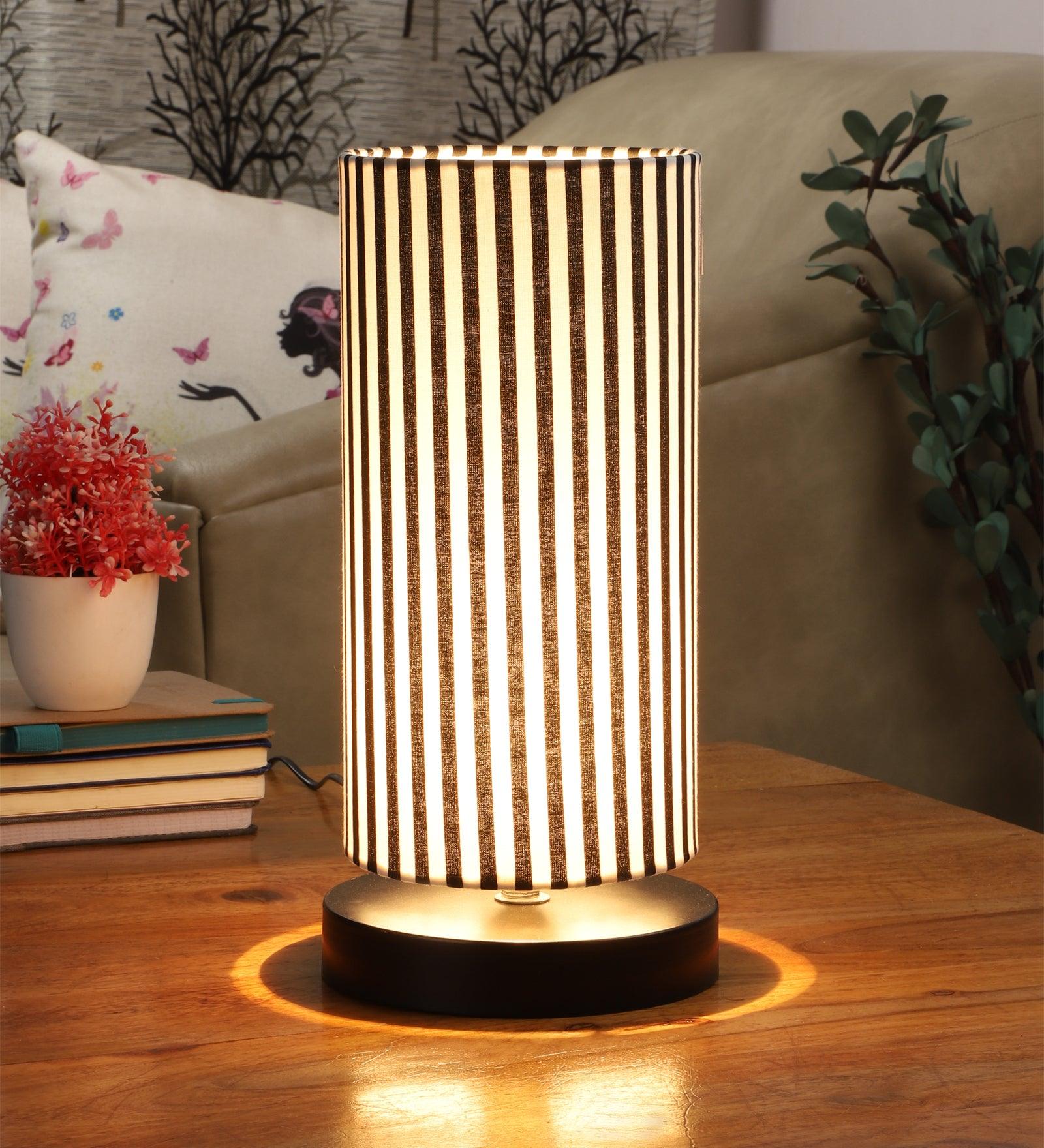 Zebra Print Shade Table Lamp With Metal Base Bed Switch Included And Bulb Not Included - WoodenTwist