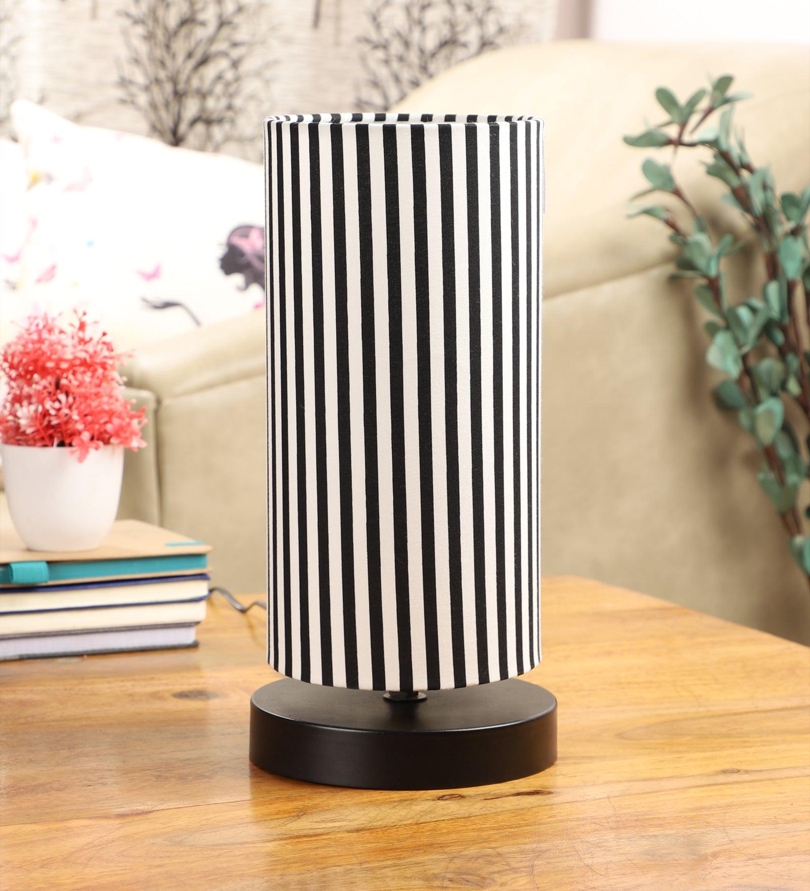 Zebra Print Shade Table Lamp With Metal Base Bed Switch Included And Bulb Not Included - WoodenTwist