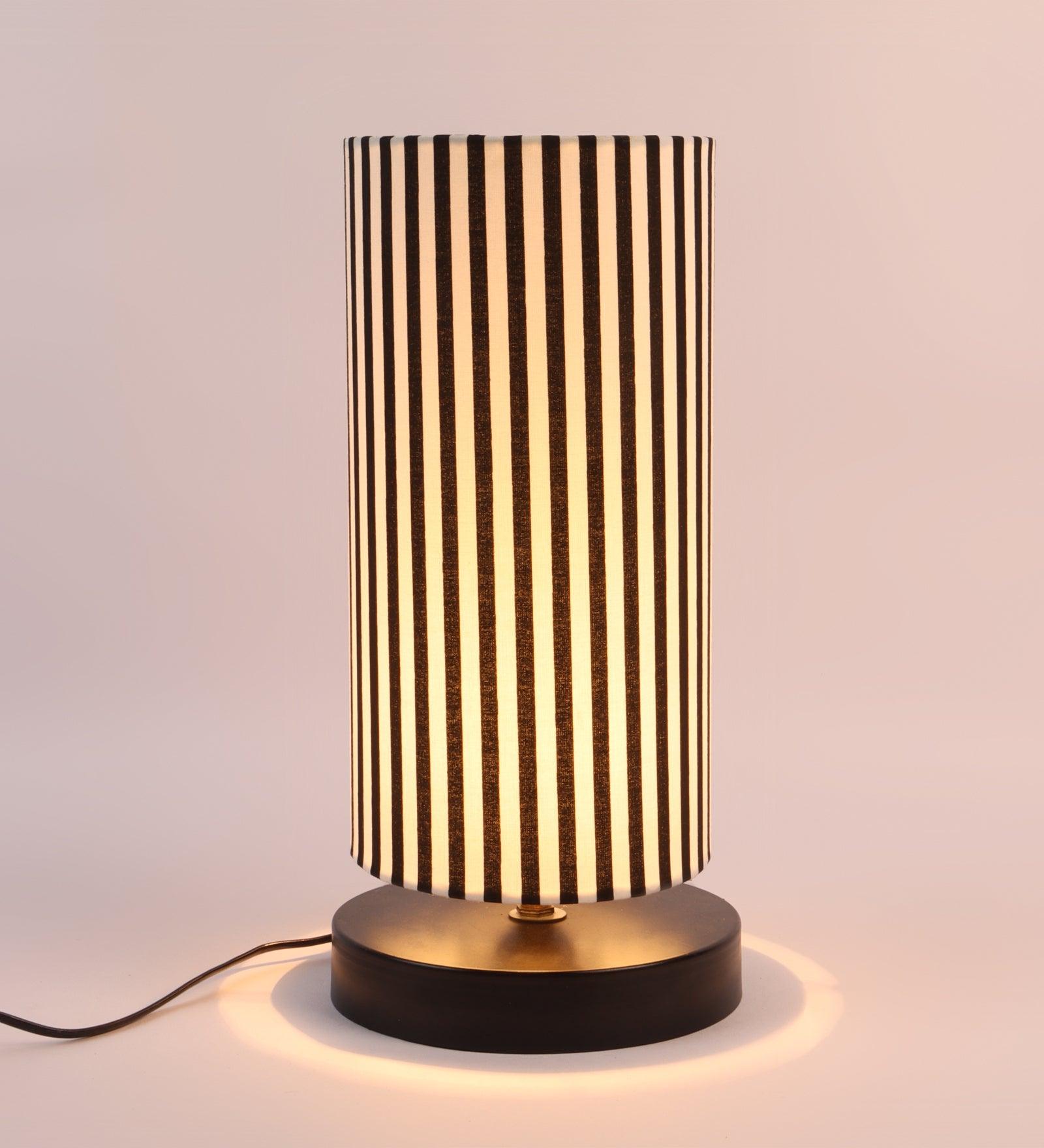 Zebra Print Shade Table Lamp With Metal Base Bed Switch Included And Bulb Not Included - WoodenTwist