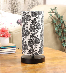 Filigree Design Print Shade Table Lamp With Metal Base Bed Switch Included And Bulb Not Included - WoodenTwist