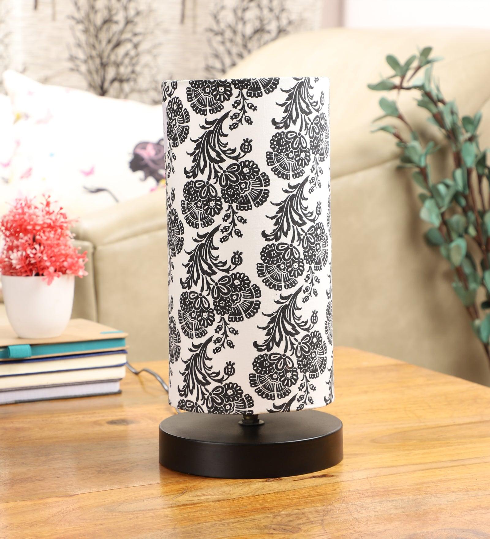 Filigree Design Print Shade Table Lamp With Metal Base Bed Switch Included And Bulb Not Included - WoodenTwist