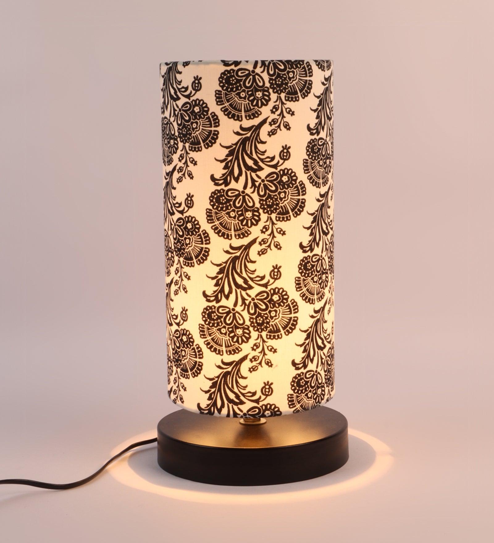 Filigree Design Print Shade Table Lamp With Metal Base Bed Switch Included And Bulb Not Included - WoodenTwist