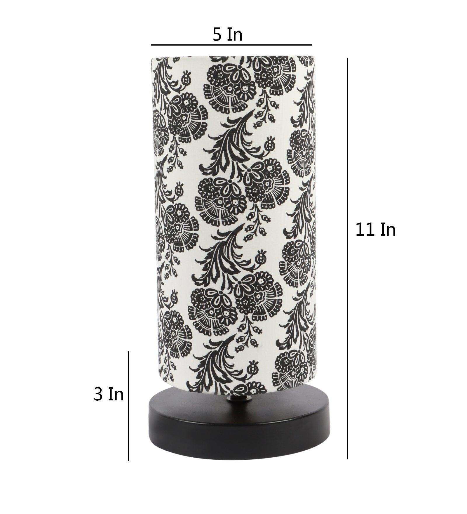 Filigree Design Print Shade Table Lamp With Metal Base Bed Switch Included And Bulb Not Included - WoodenTwist