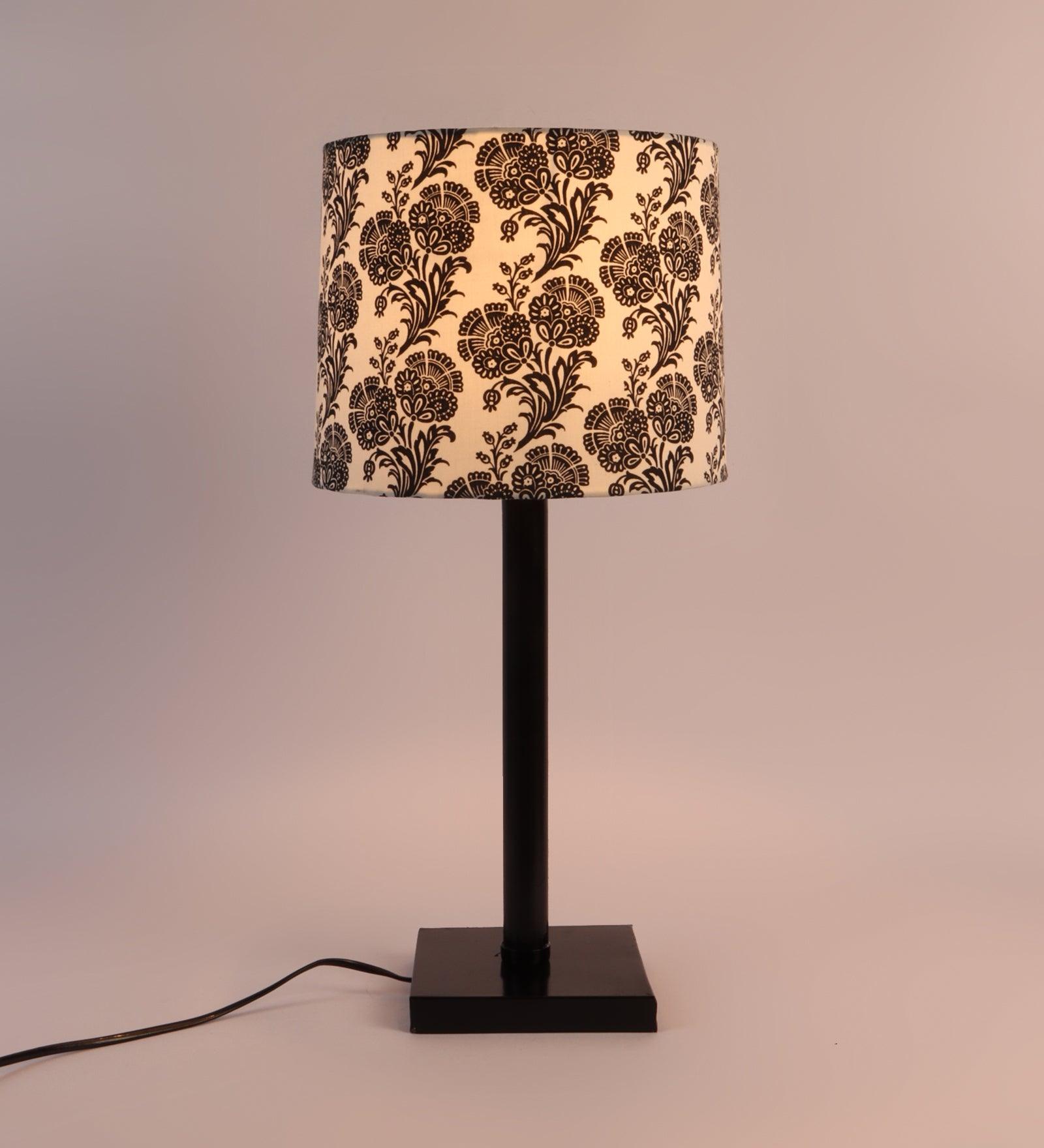 Filigree Design Print Shade With Metal Base Table Lamp - WoodenTwist