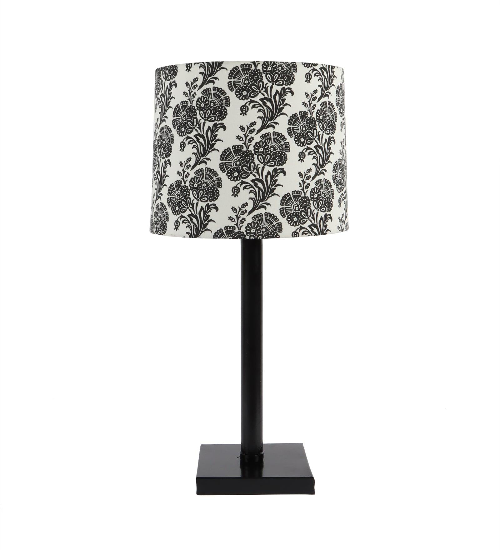 Filigree Design Print Shade With Metal Base Table Lamp - WoodenTwist