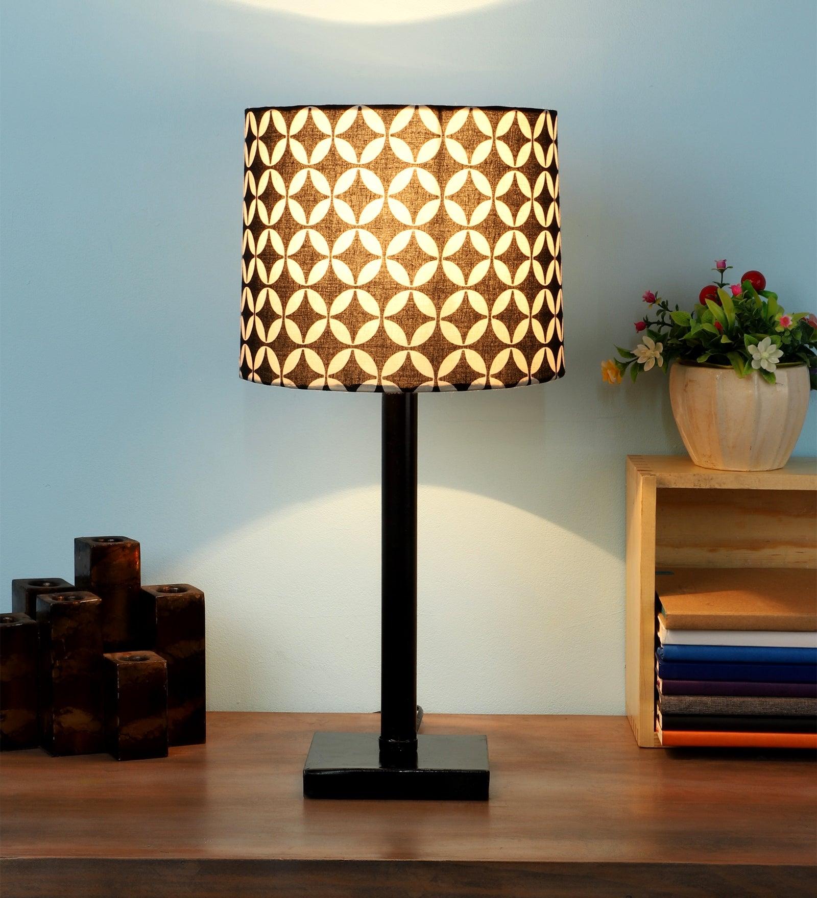 Geometric Black & White Design Print Shade With Metal Base Table Lamp - WoodenTwist