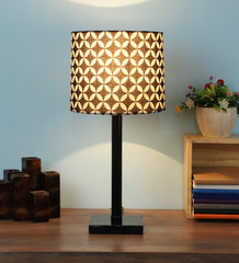 Geometric Black & White Design Print Shade With Metal Base Table Lamp - WoodenTwist