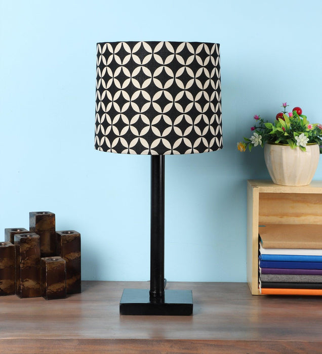 Geometric Black & White Design Print Shade With Metal Base Table Lamp - WoodenTwist