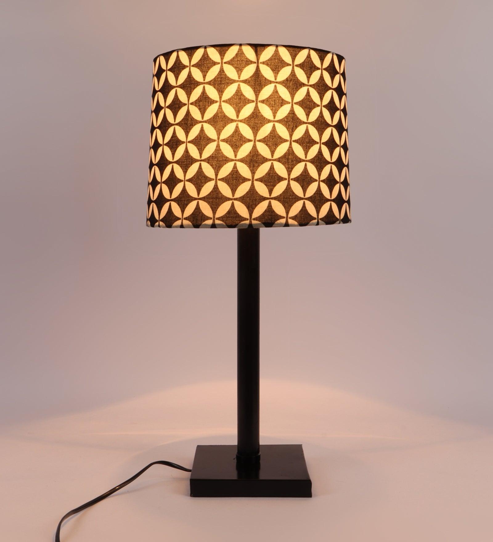 Geometric Black & White Design Print Shade With Metal Base Table Lamp - WoodenTwist