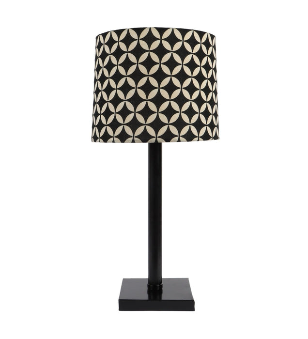 Geometric Black & White Design Print Shade With Metal Base Table Lamp - WoodenTwist