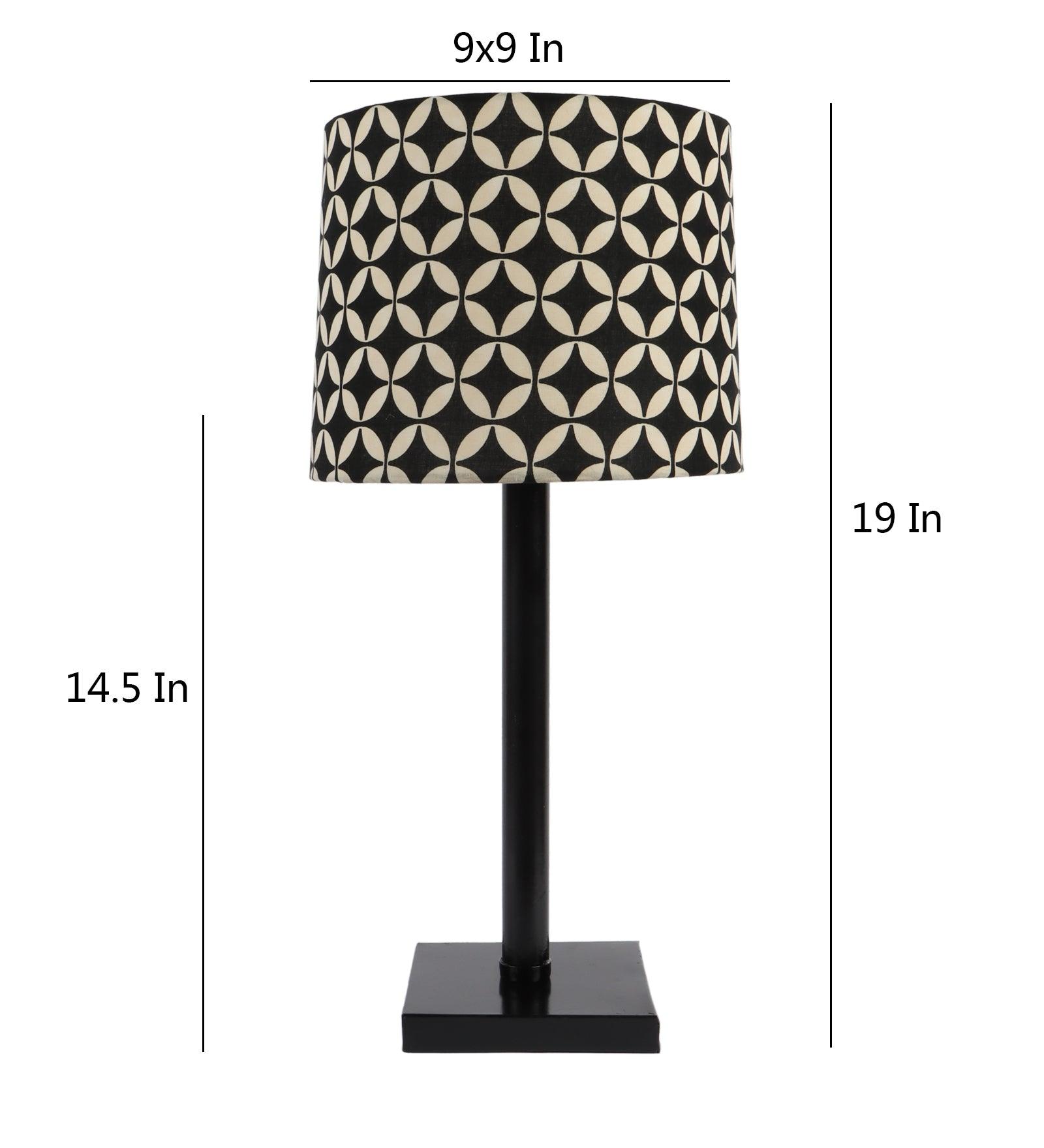 Geometric Black & White Design Print Shade With Metal Base Table Lamp - WoodenTwist