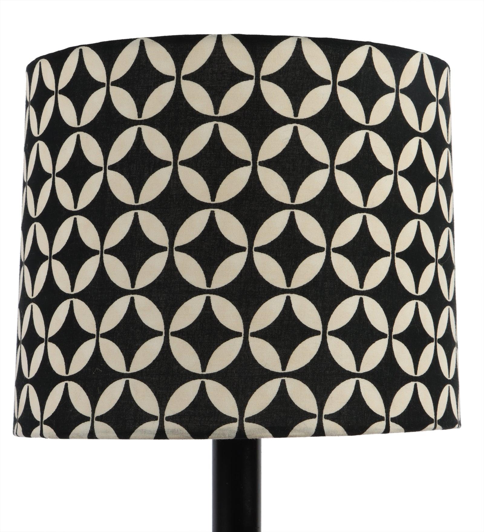 Geometric Black & White Design Print Shade With Metal Base Table Lamp - WoodenTwist