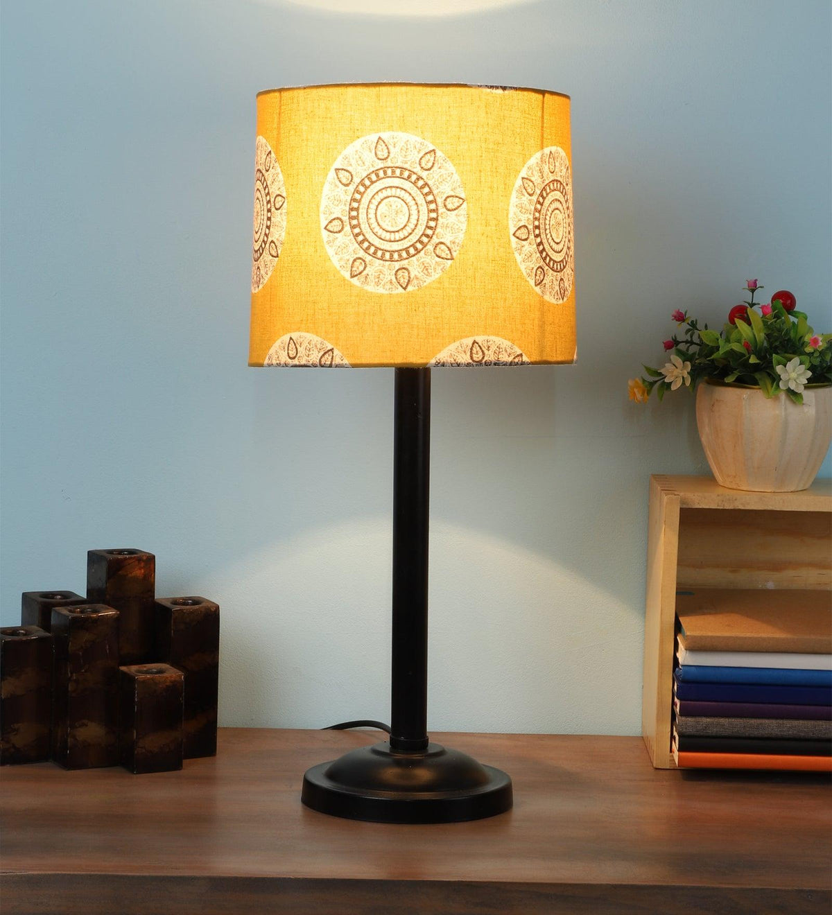 Mandala Design Print Shade With Metal Base Table Lamp - WoodenTwist