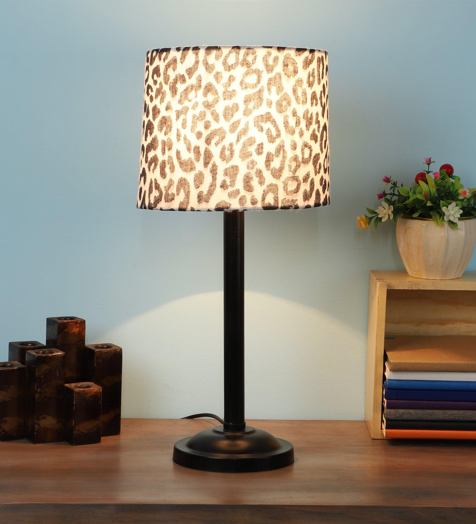 Leopard Design Print Shade With Metal Base Table Lamp - WoodenTwist