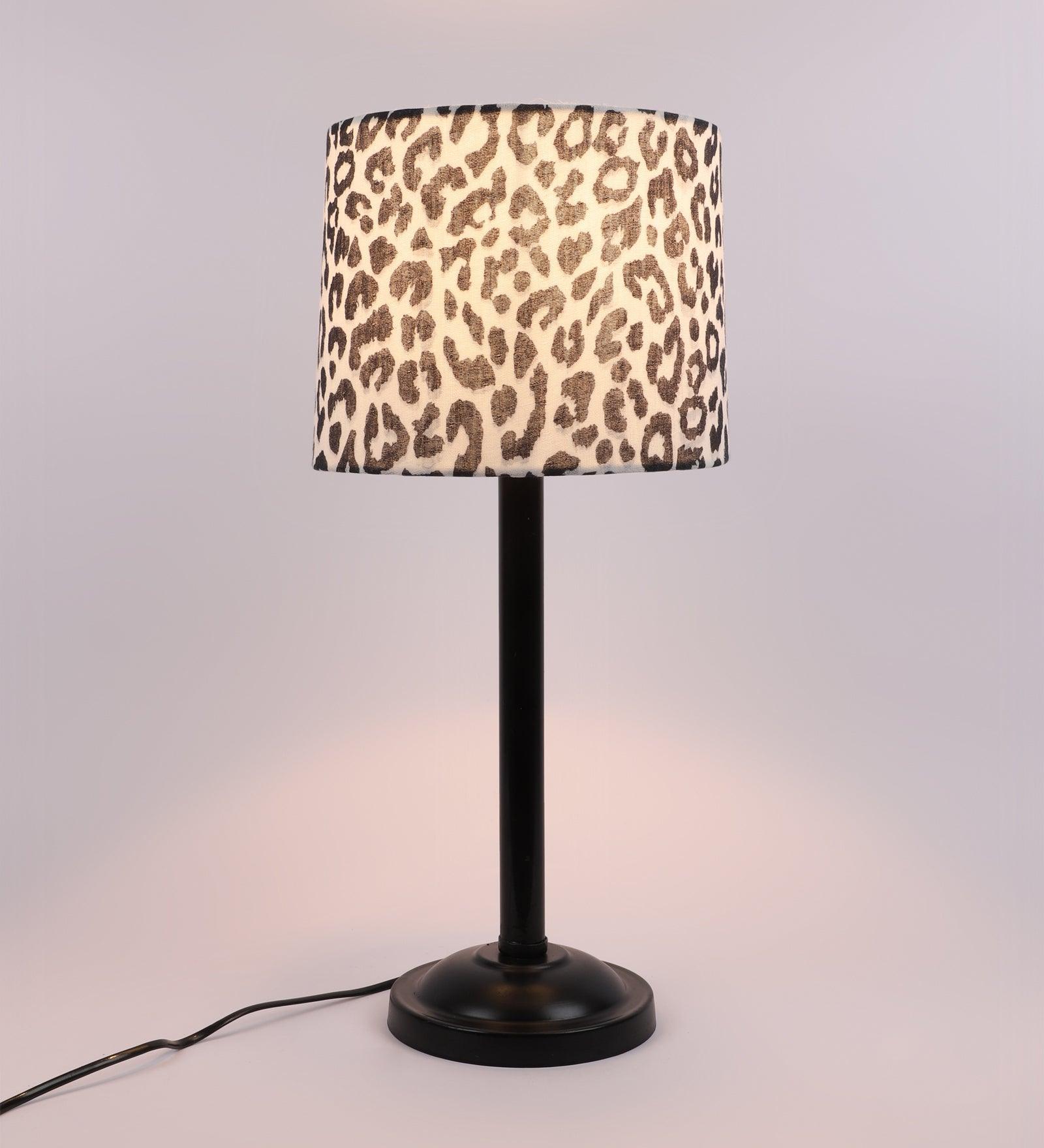 Leopard Design Print Shade With Metal Base Table Lamp - WoodenTwist