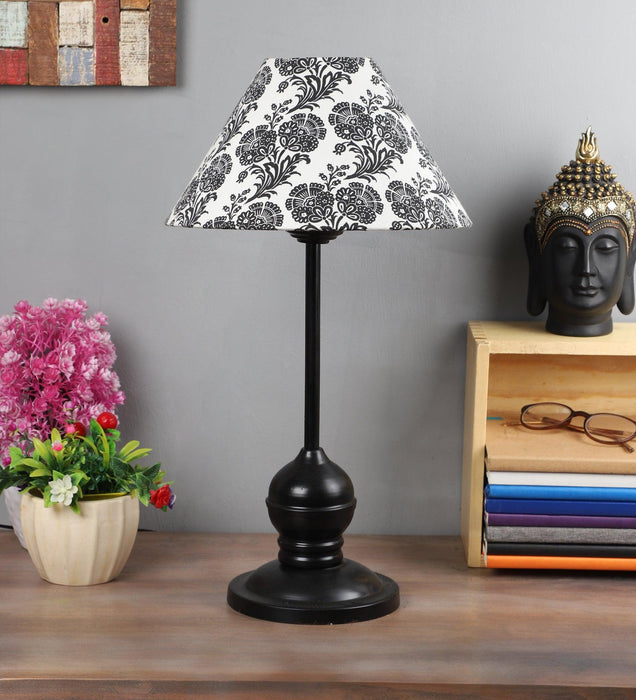 Filigree Design Print Shade With Metal Base Table Lamp - WoodenTwist