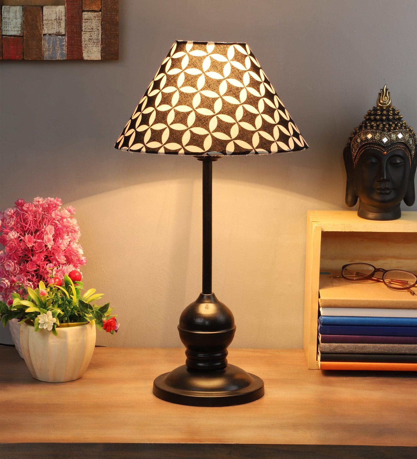 Geometric Design Print Shade With Metal Base Table Lamp - WoodenTwist