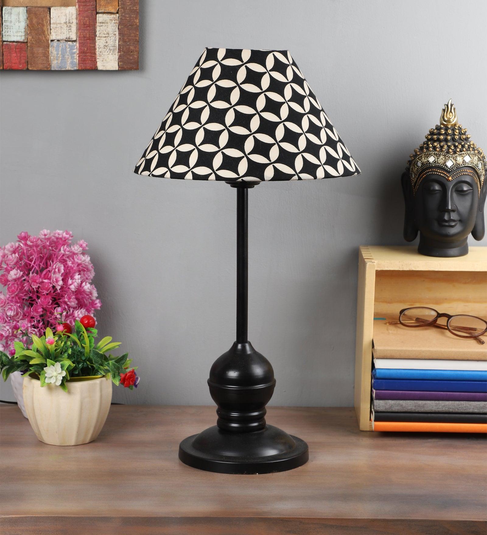 Geometric Design Print Shade With Metal Base Table Lamp - WoodenTwist