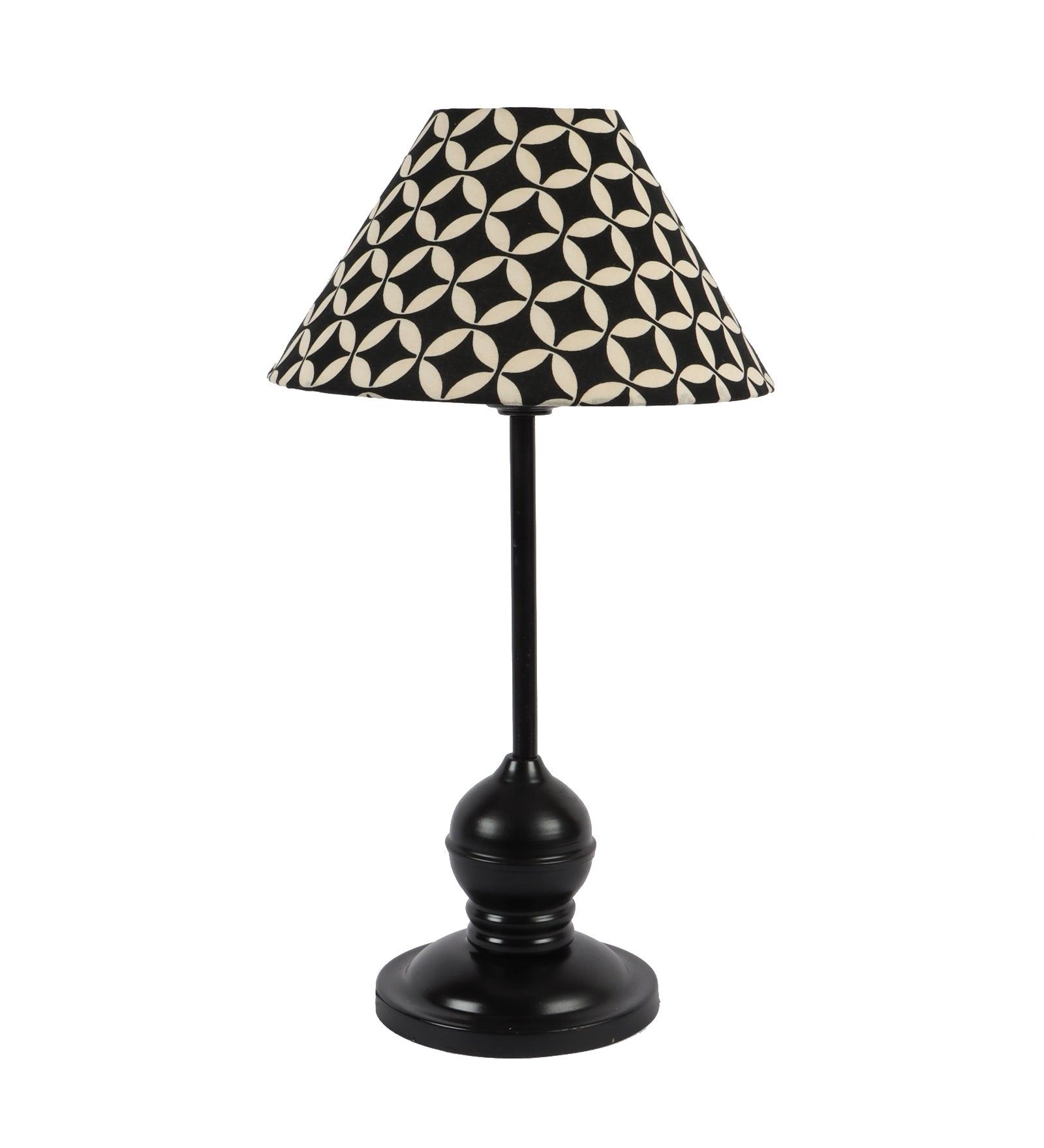 Geometric Design Print Shade With Metal Base Table Lamp - WoodenTwist