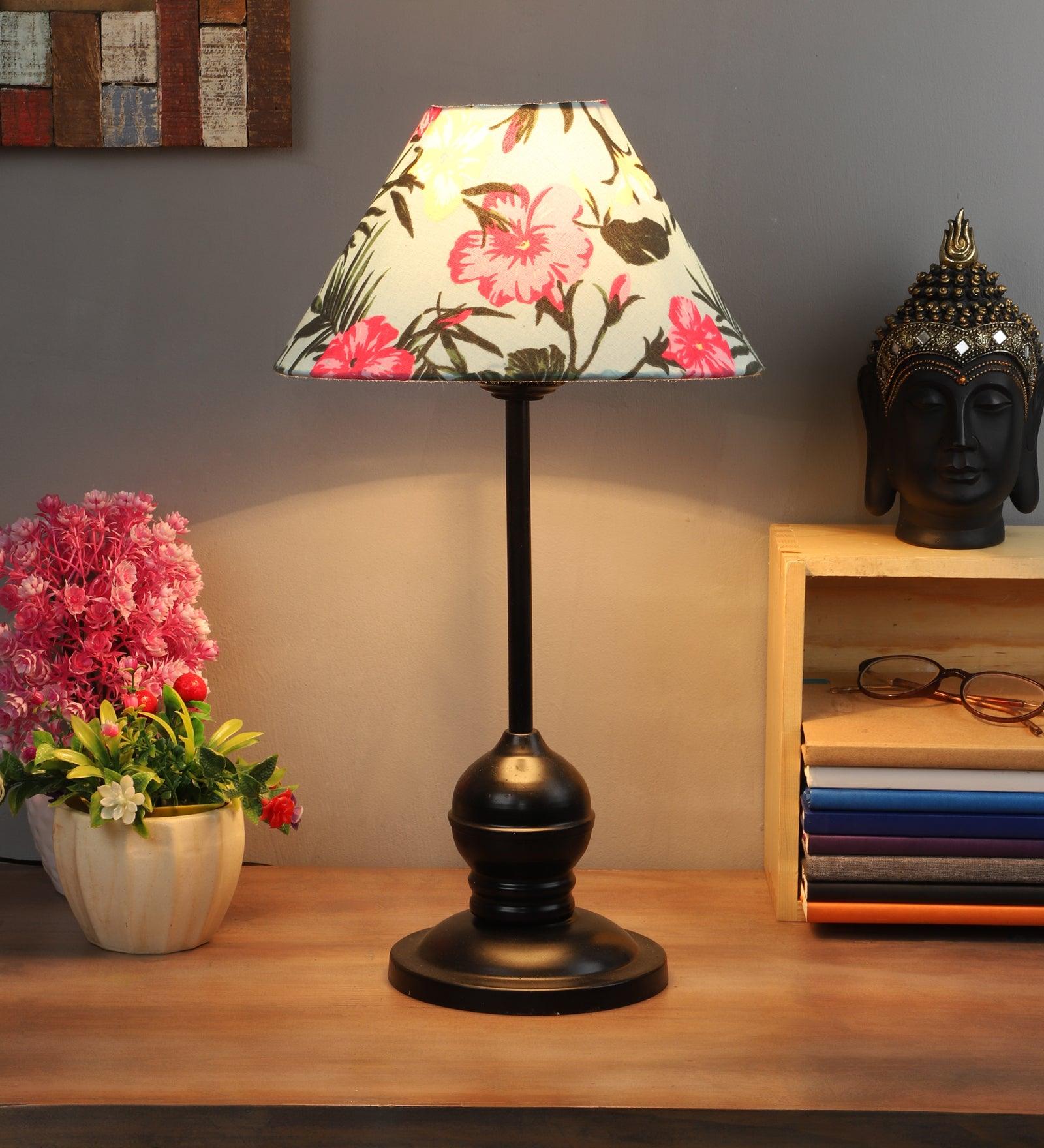 Floral Design Print Shade With Metal Base Table Lamp - WoodenTwist