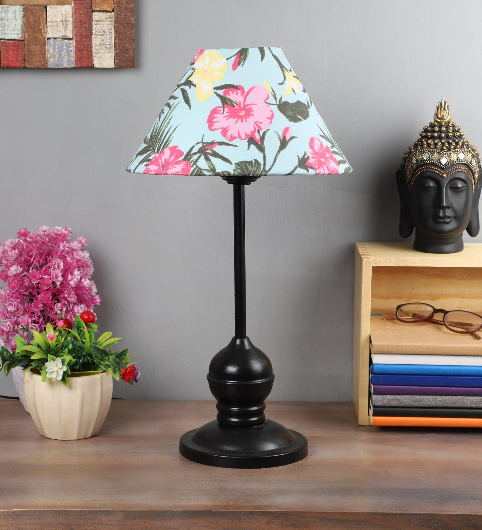 Floral Design Print Shade With Metal Base Table Lamp - WoodenTwist