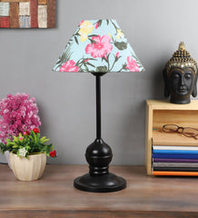 Floral Design Print Shade With Metal Base Table Lamp - WoodenTwist