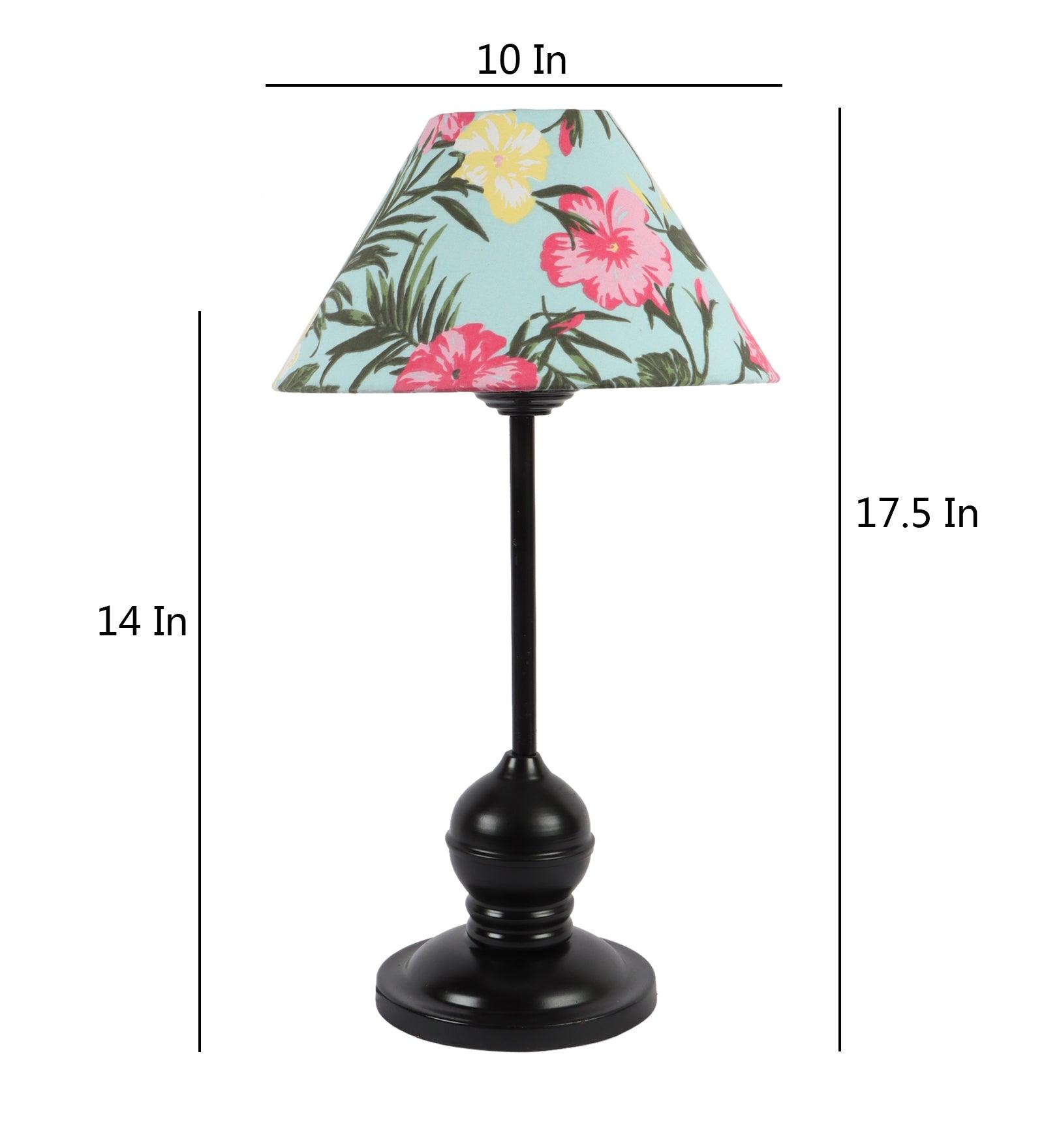 Floral Design Print Shade With Metal Base Table Lamp - WoodenTwist