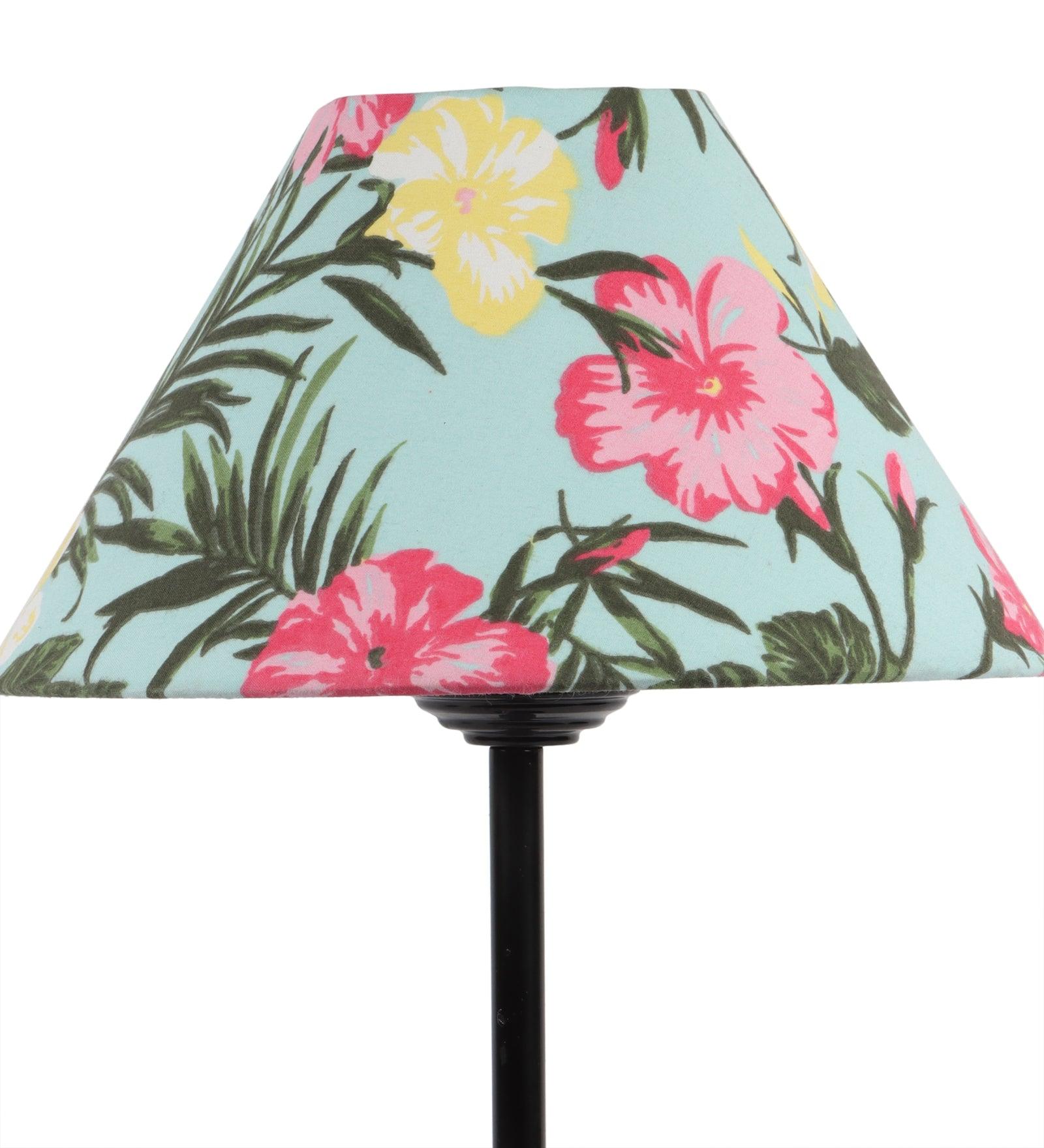 Floral Design Print Shade With Metal Base Table Lamp - WoodenTwist