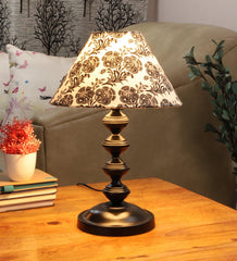 Filigree Design Print Shade With Metal Base Table Lamp - WoodenTwist