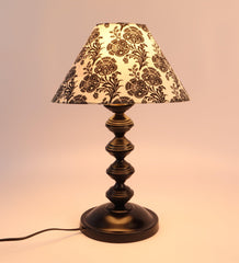 Filigree Design Print Shade With Metal Base Table Lamp - WoodenTwist