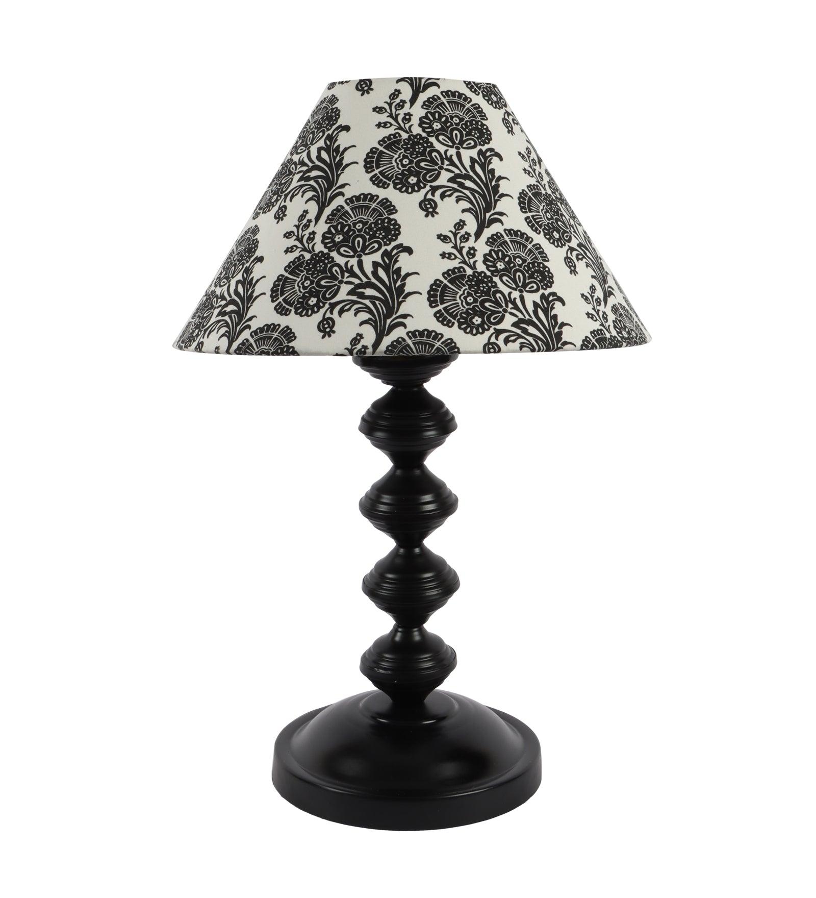 Filigree Design Print Shade With Metal Base Table Lamp - WoodenTwist