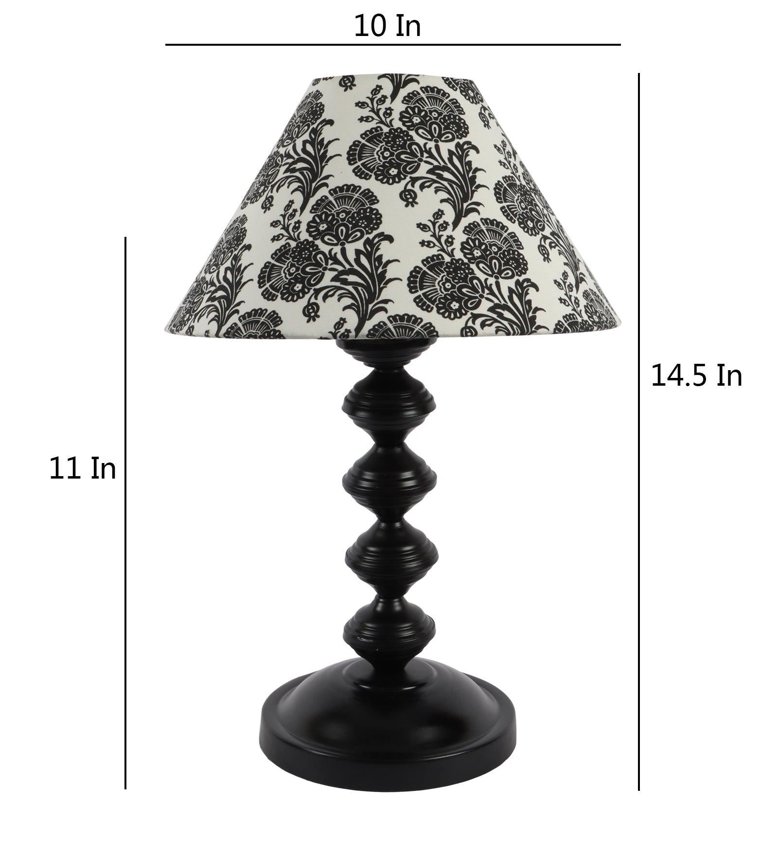 Filigree Design Print Shade With Metal Base Table Lamp - WoodenTwist