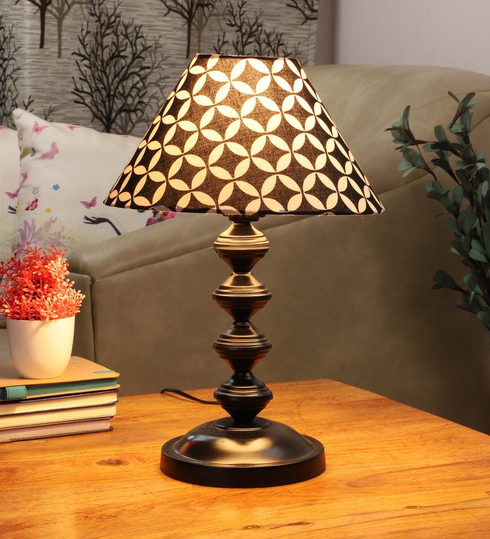 Geometric Design Print Shade With Metal Base Table Lamp - WoodenTwist