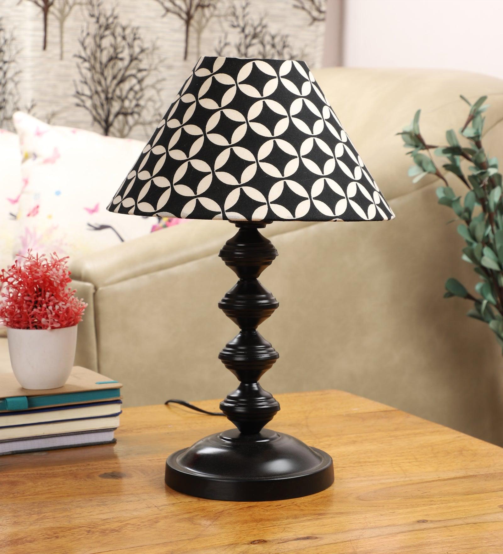 Geometric Design Print Shade With Metal Base Table Lamp - WoodenTwist