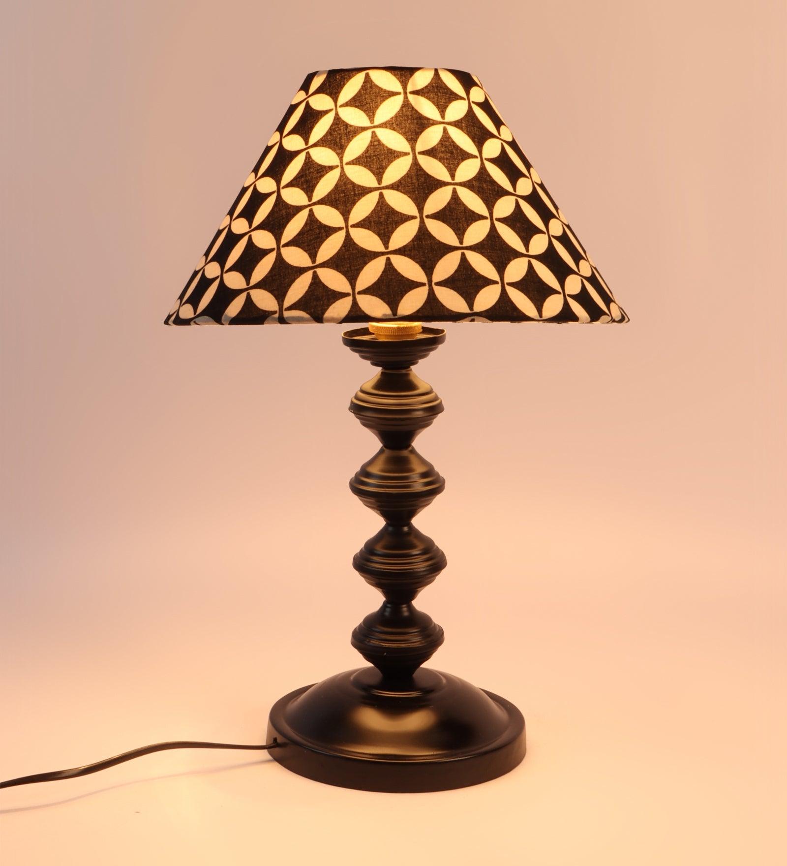 Geometric Design Print Shade With Metal Base Table Lamp - WoodenTwist